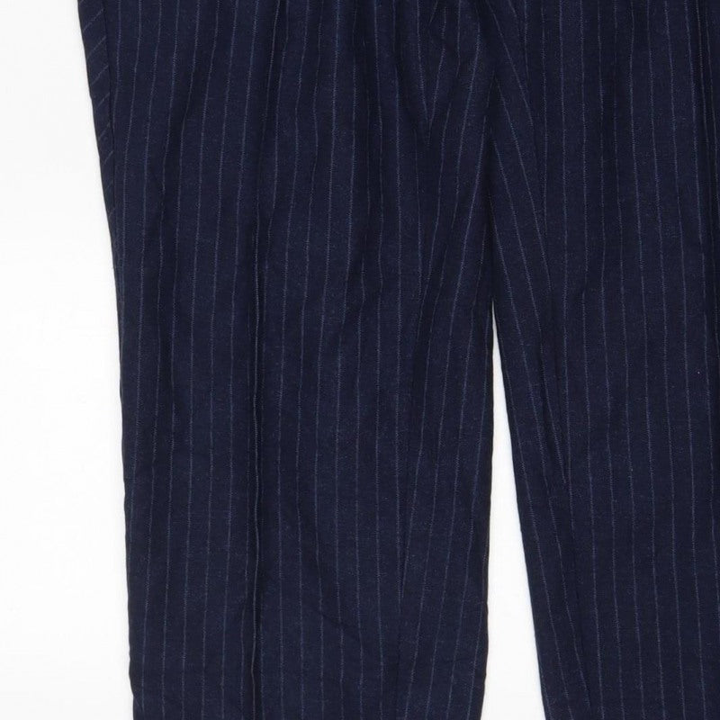 Next Women's Navy UK 14R Pinstripe Wide Leg Drawstring Trousers