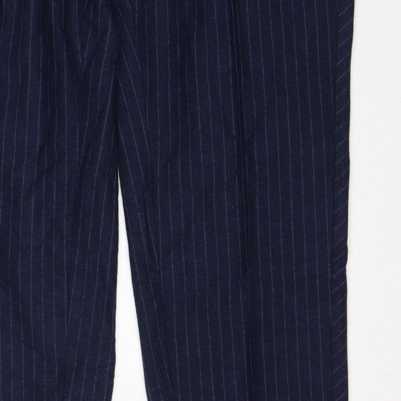 Next Women's Navy UK 14R Pinstripe Wide Leg Drawstring Trousers