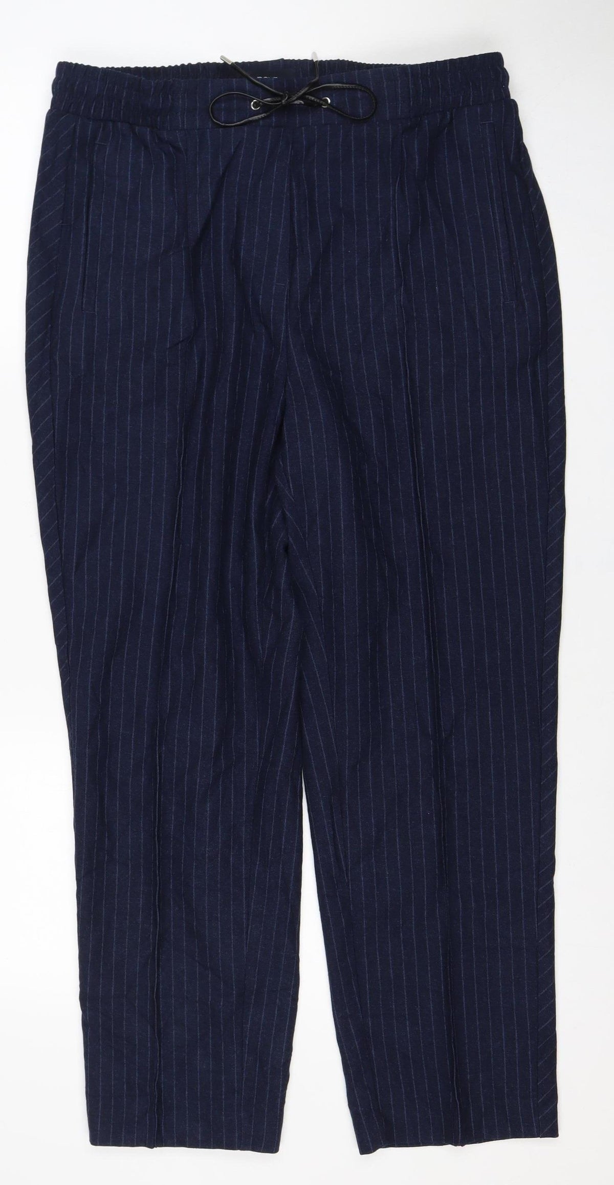 Next Women's Navy UK 14R Pinstripe Wide Leg Drawstring Trousers