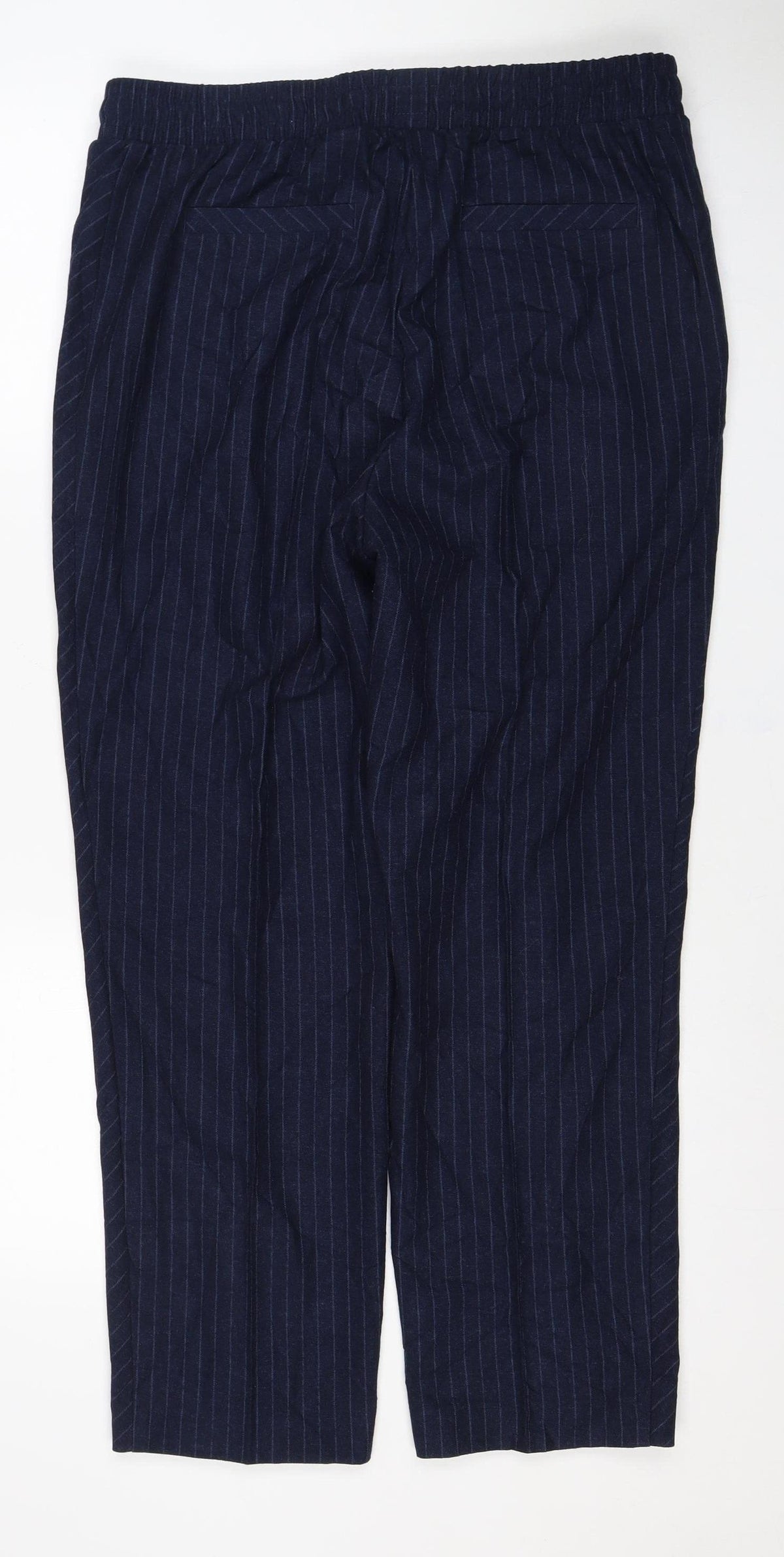 Next Women's Navy UK 14R Pinstripe Wide Leg Drawstring Trousers