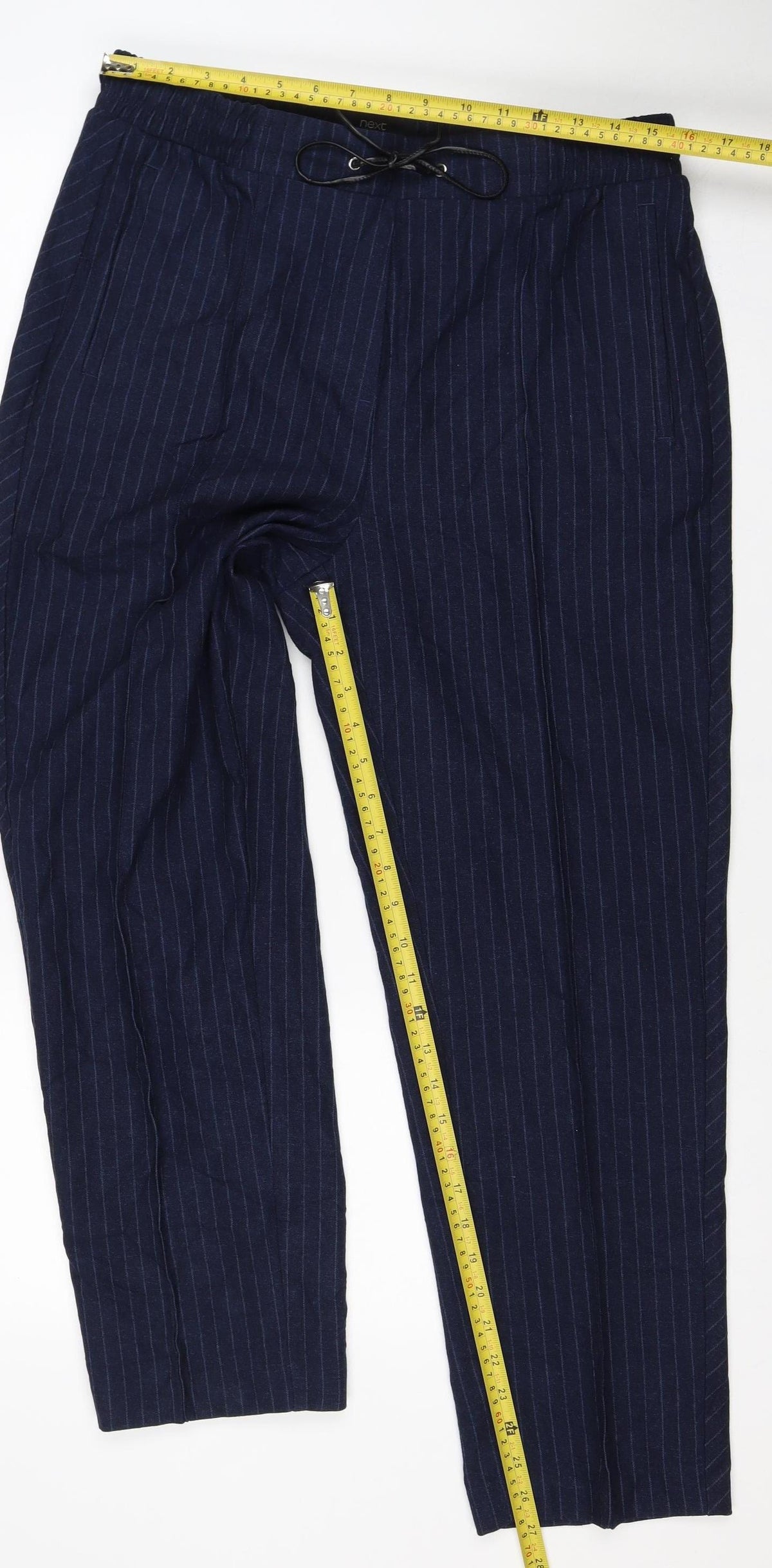 Next Women's Navy UK 14R Pinstripe Wide Leg Drawstring Trousers