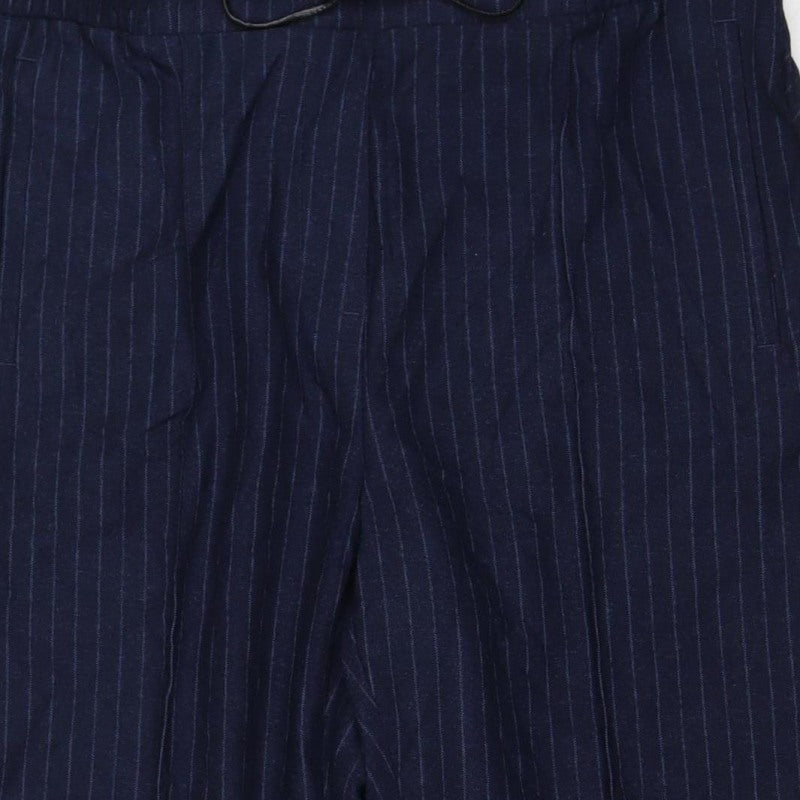 Next Women's Navy UK 14R Pinstripe Wide Leg Drawstring Trousers
