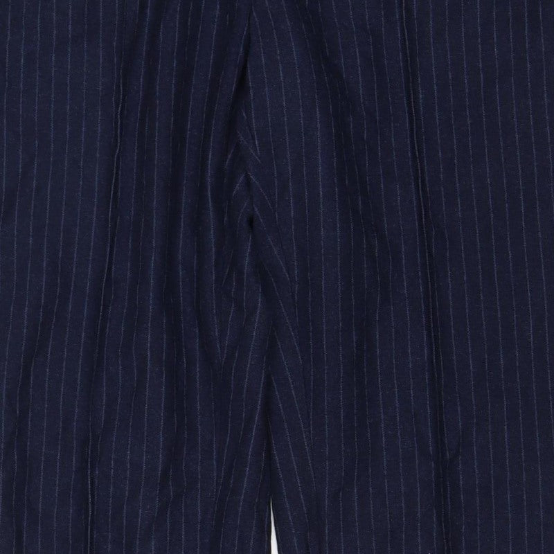 Next Women's Navy UK 14R Pinstripe Wide Leg Drawstring Trousers