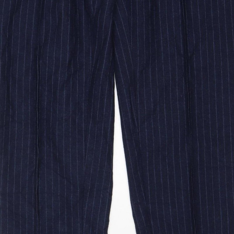 Next Women's Navy UK 14R Pinstripe Wide Leg Drawstring Trousers