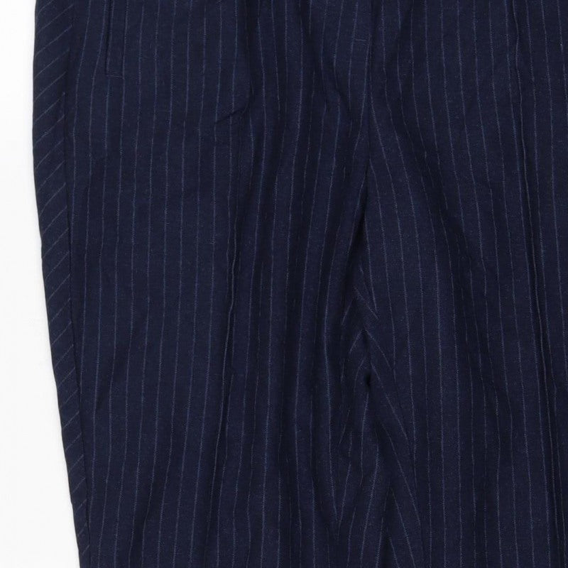 Next Women's Navy UK 14R Pinstripe Wide Leg Drawstring Trousers
