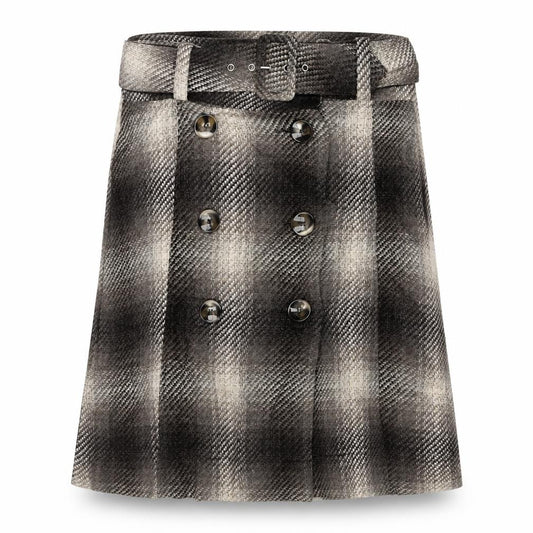 Next Women Brown Check Wool Blend Belted Wrap Mini Skirt UK 12