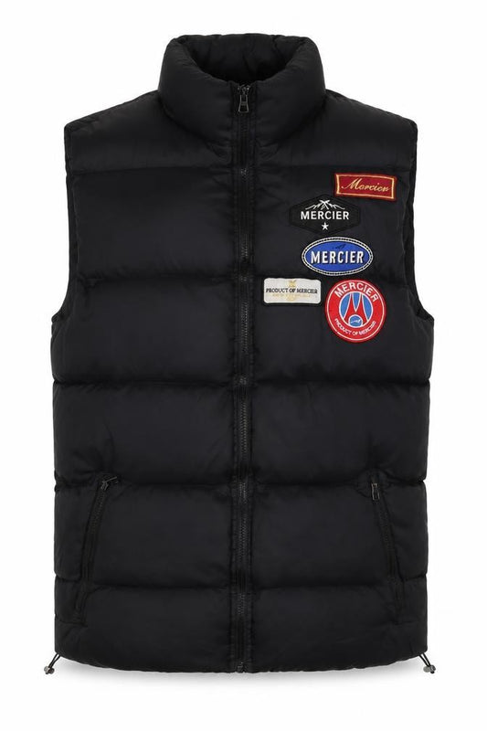 Mercier Men's Black M Puffer Gilet Padded Full Zip Logo Patches