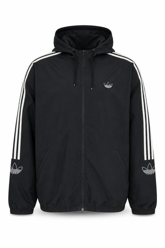 Adidas Originals Men Black M Hooded 3 Stripe Windbreaker Jacket
