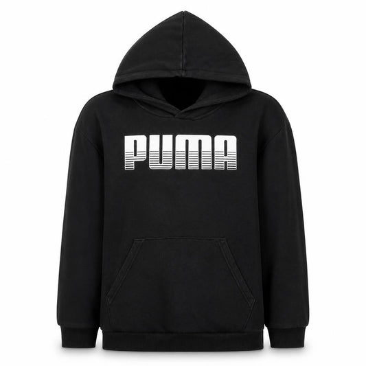 Puma Boys Black 13-14 Years Pullover Hoodie Logo Graphic Kangaroo Pocket