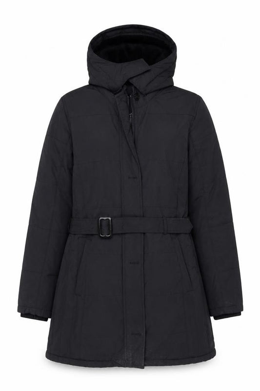 Lure Women’s Black L Hooded Belted Padded Mid-Length Winter Coat