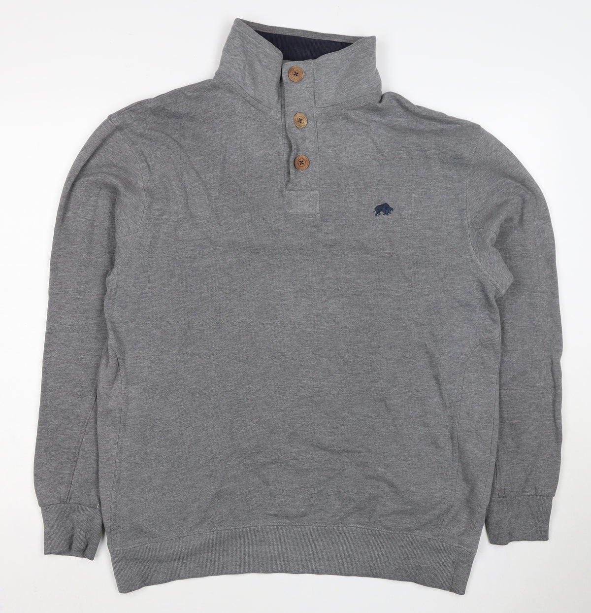 Raging Bull Men’s Grey L Button Henley High Neck Logo Sweatshirt