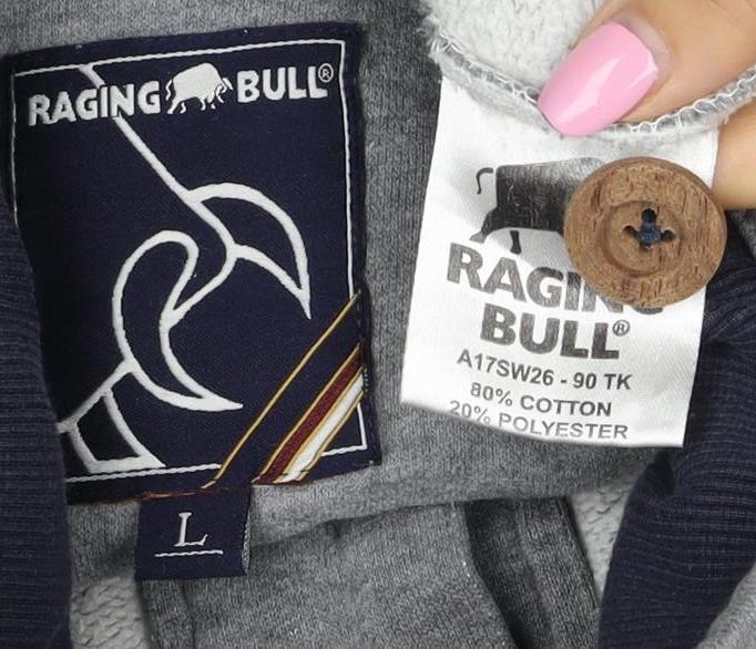 Raging Bull Men’s Grey L Button Henley High Neck Logo Sweatshirt