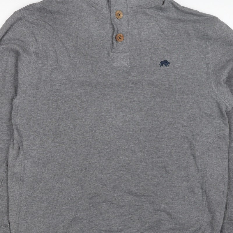 Raging Bull Men’s Grey L Button Henley High Neck Logo Sweatshirt