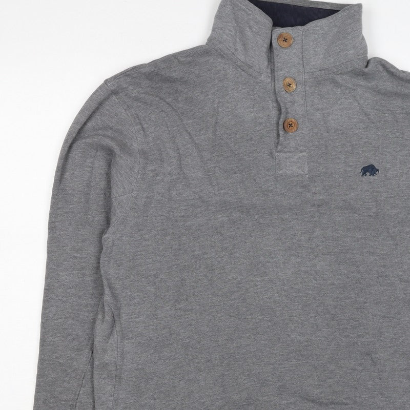 Raging Bull Men’s Grey L Button Henley High Neck Logo Sweatshirt