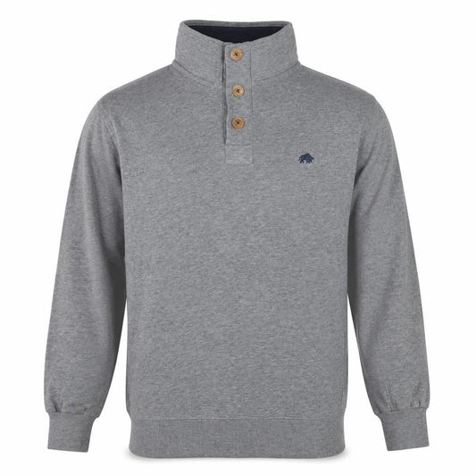 Raging Bull Men’s Grey L Button Henley High Neck Logo Sweatshirt