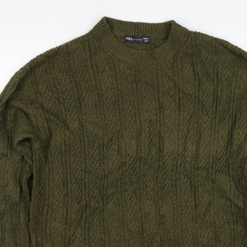 M&S Women’s Green M Cable Knit Mock Neck Pullover Jumper