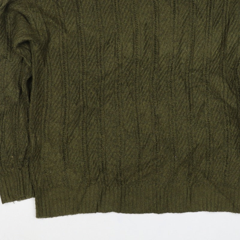 M&S Women’s Green M Cable Knit Mock Neck Pullover Jumper