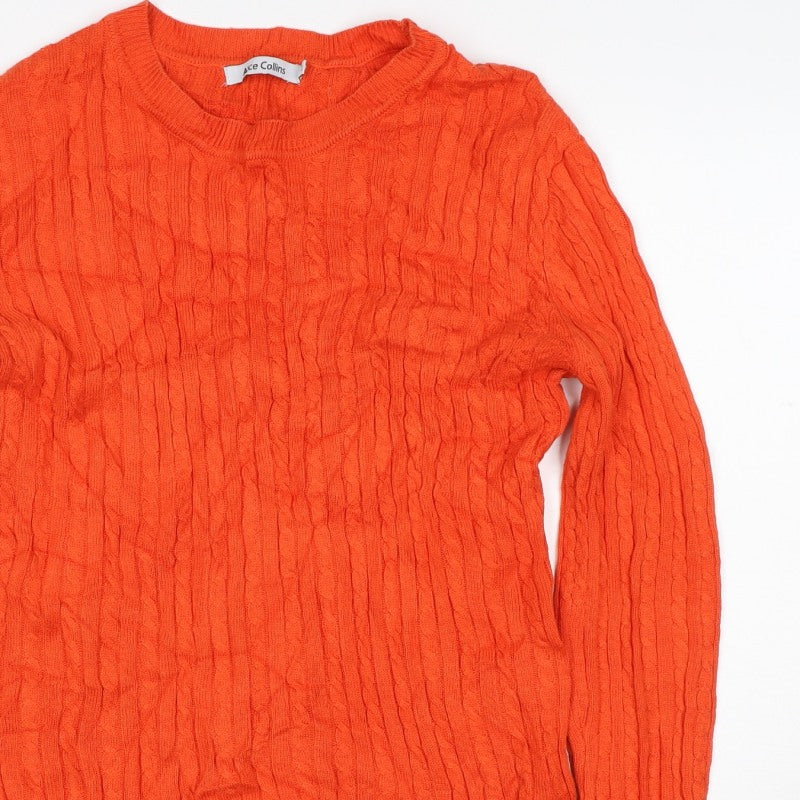 Alice Collins Women Orange Size 10 Cable Knit Crew Neck Jumper