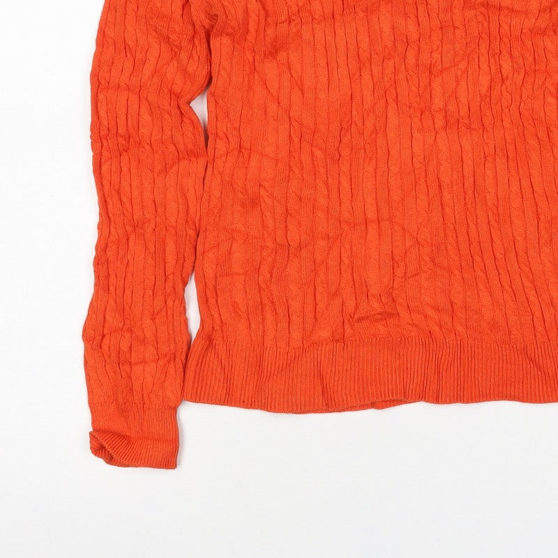 Alice Collins Women Orange Size 10 Cable Knit Crew Neck Jumper