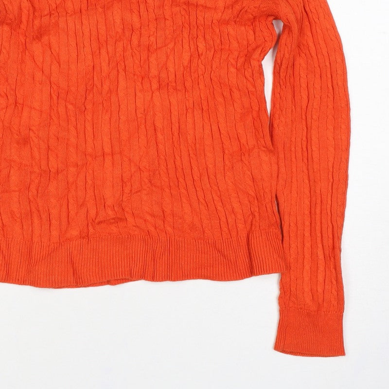Alice Collins Women Orange Size 10 Cable Knit Crew Neck Jumper