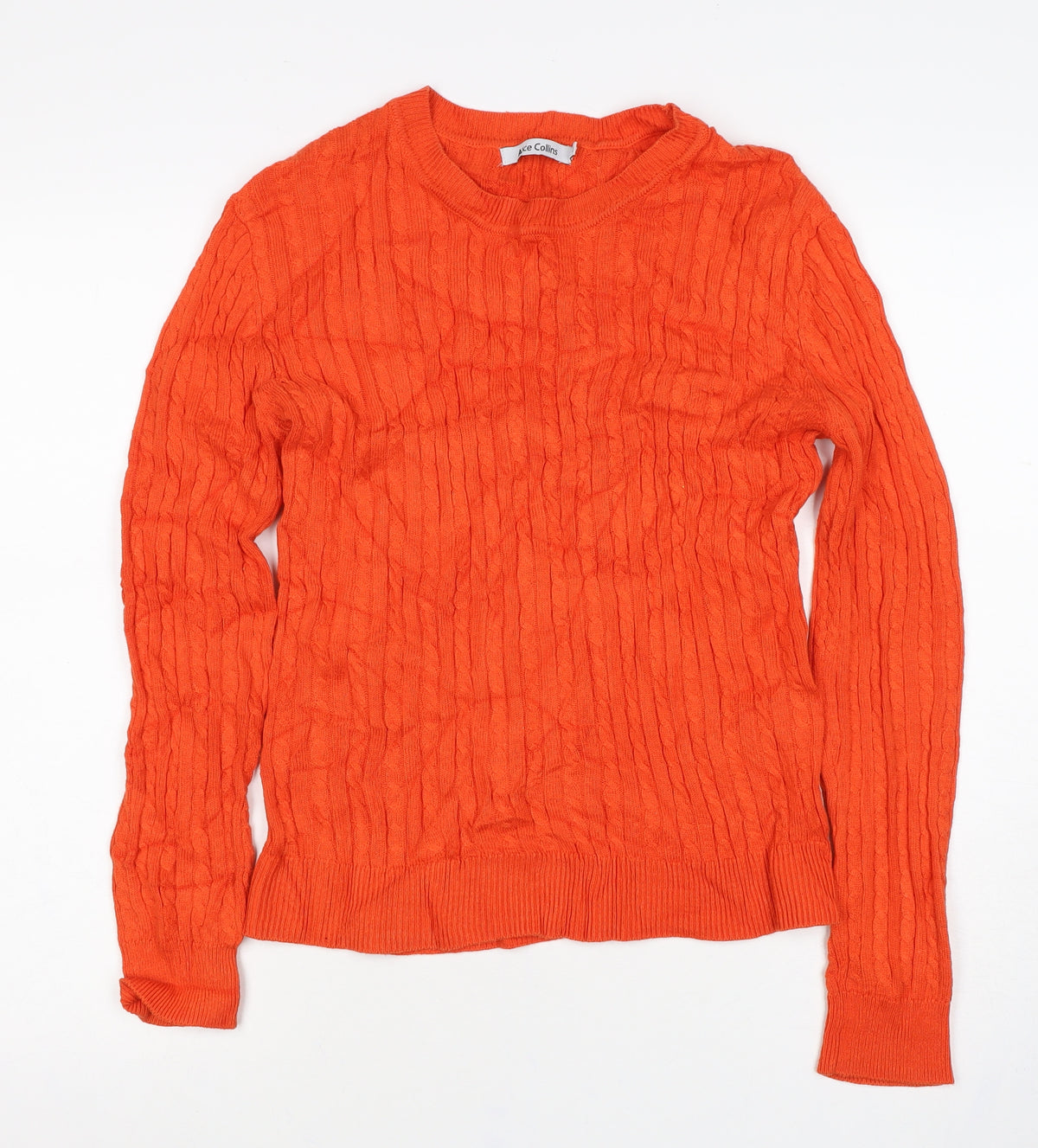 Alice Collins Women Orange Size 10 Cable Knit Crew Neck Jumper