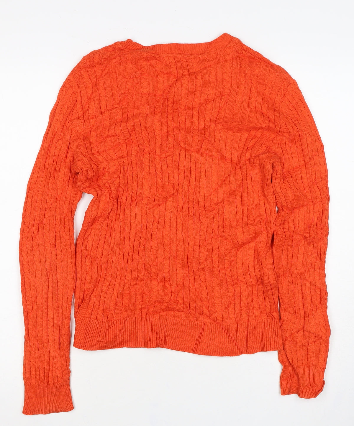 Alice Collins Women Orange Size 10 Cable Knit Crew Neck Jumper