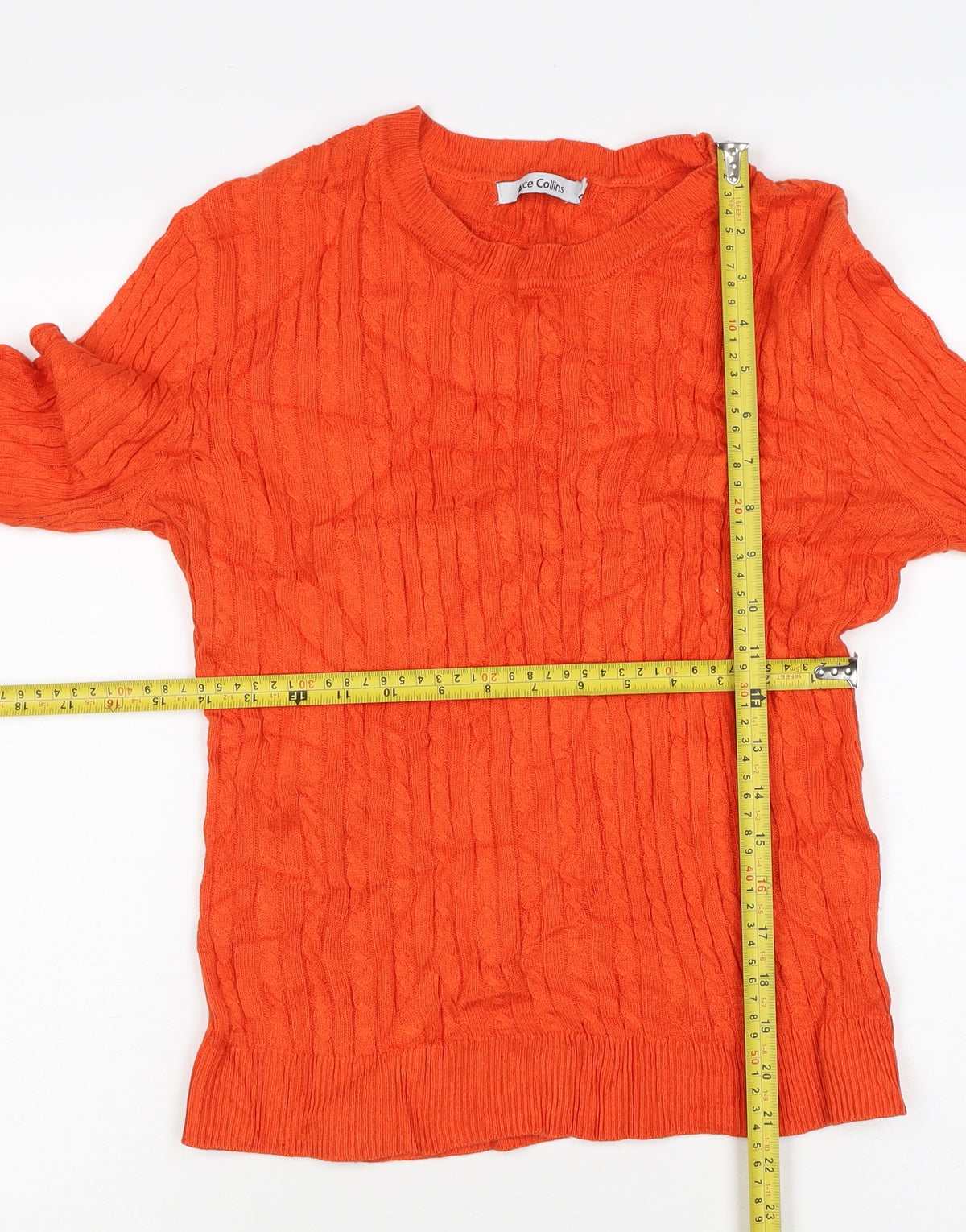Alice Collins Women Orange Size 10 Cable Knit Crew Neck Jumper