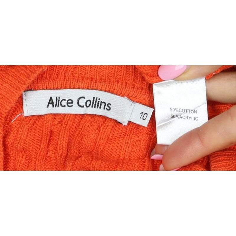 Alice Collins Women Orange Size 10 Cable Knit Crew Neck Jumper
