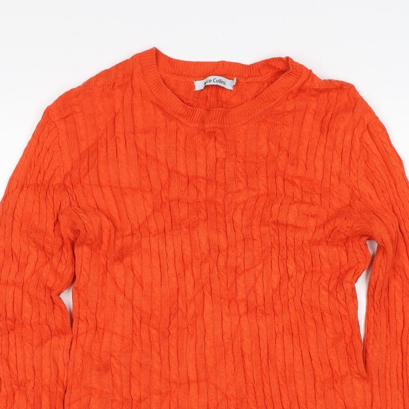 Alice Collins Women Orange Size 10 Cable Knit Crew Neck Jumper