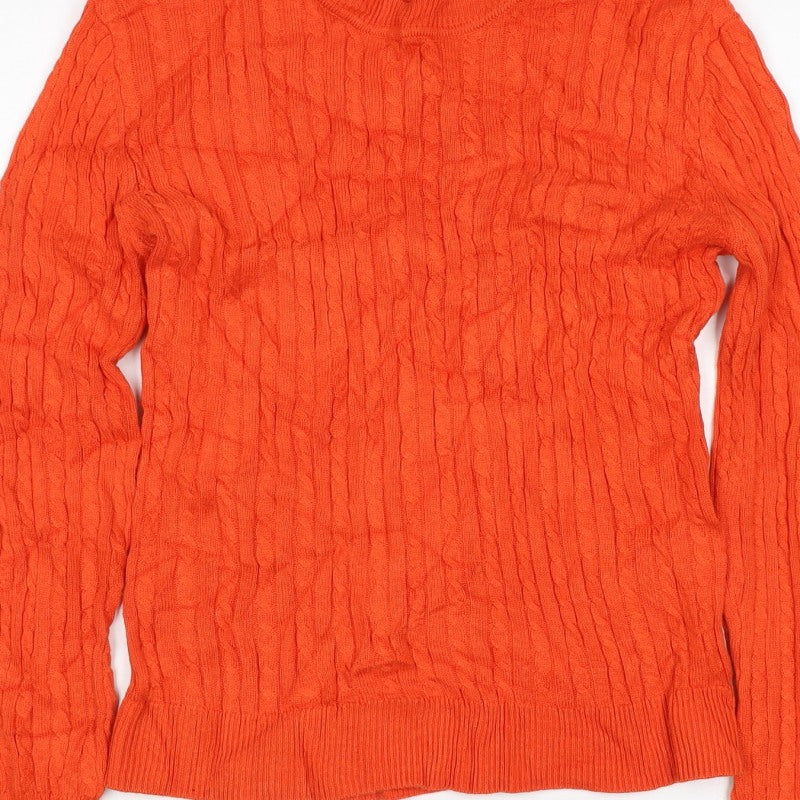 Alice Collins Women Orange Size 10 Cable Knit Crew Neck Jumper