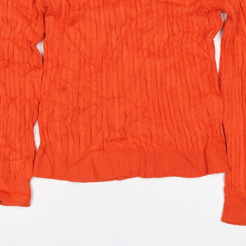 Alice Collins Women Orange Size 10 Cable Knit Crew Neck Jumper