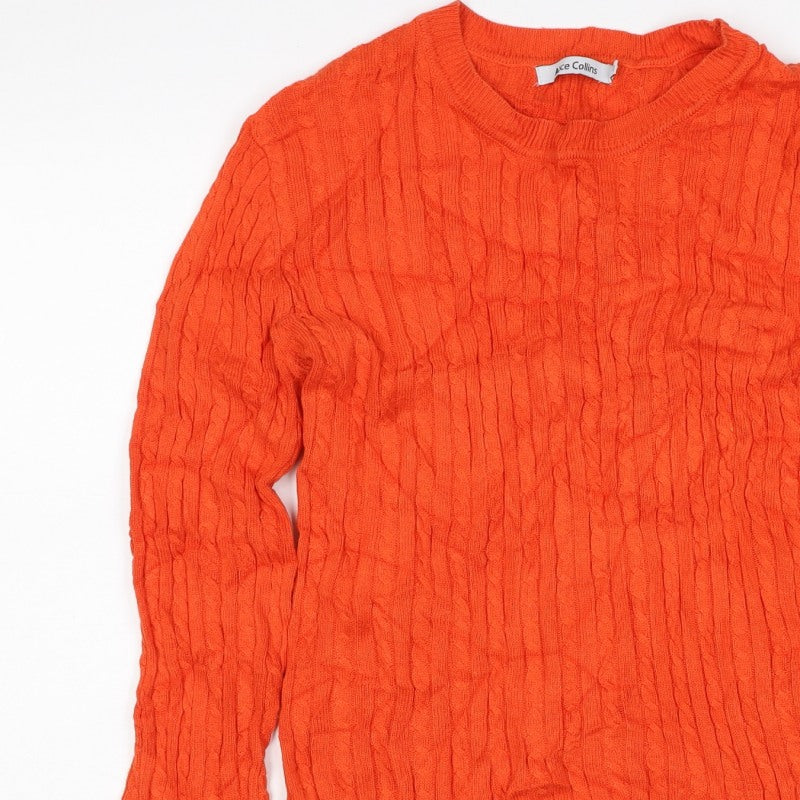 Alice Collins Women Orange Size 10 Cable Knit Crew Neck Jumper