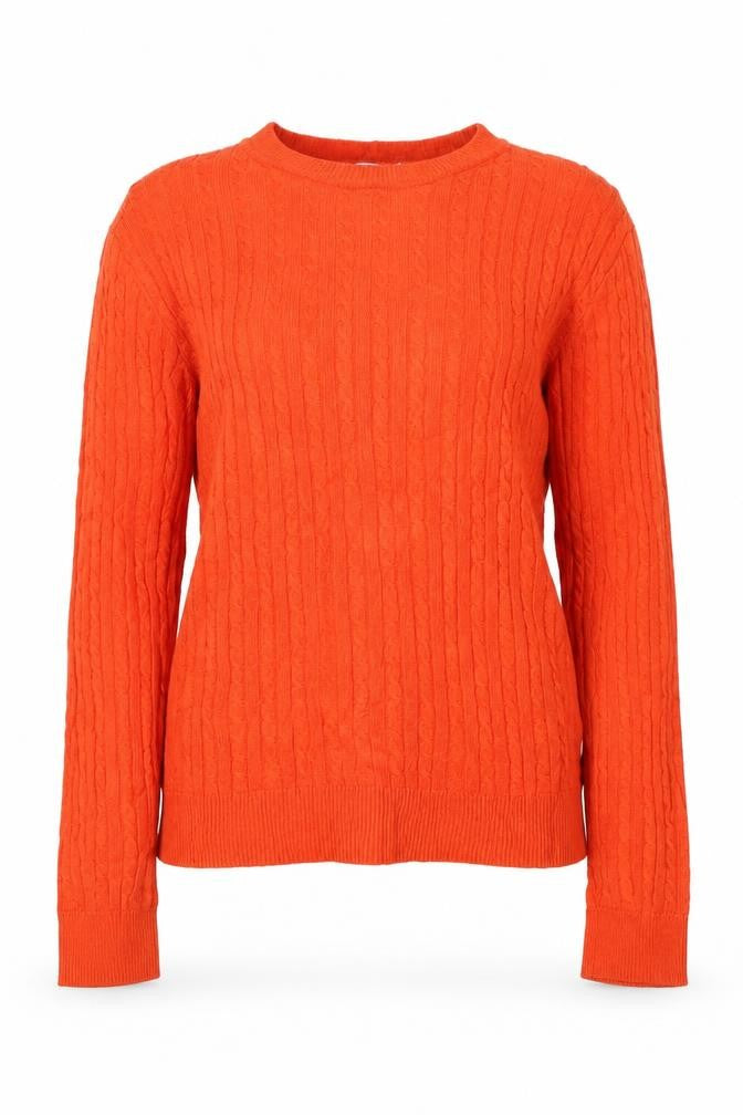 Alice Collins Women Orange Size 10 Cable Knit Crew Neck Jumper