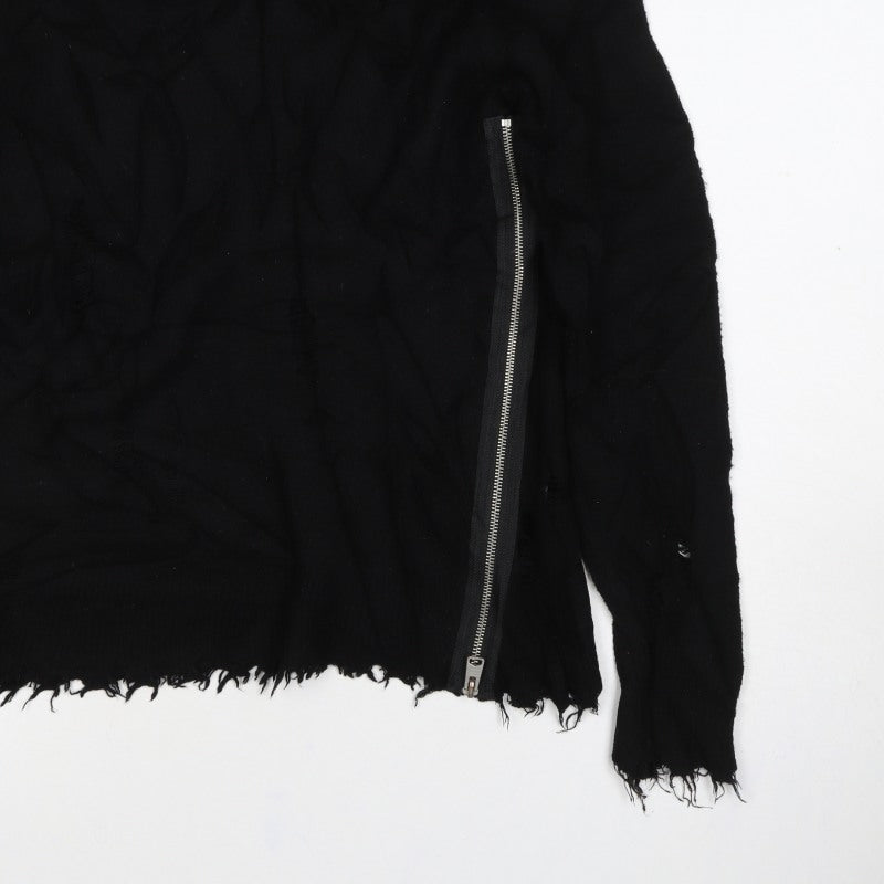 AllSaints Men Black XS Distressed Wool Cashmere Zip Cardigan