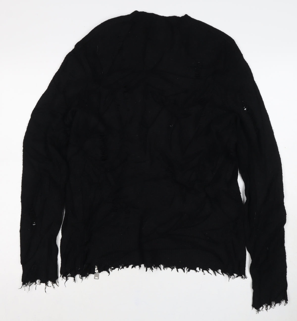 AllSaints Men Black XS Distressed Wool Cashmere Zip Cardigan