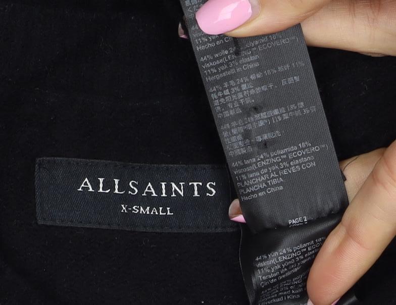 AllSaints Men Black XS Distressed Wool Cashmere Zip Cardigan
