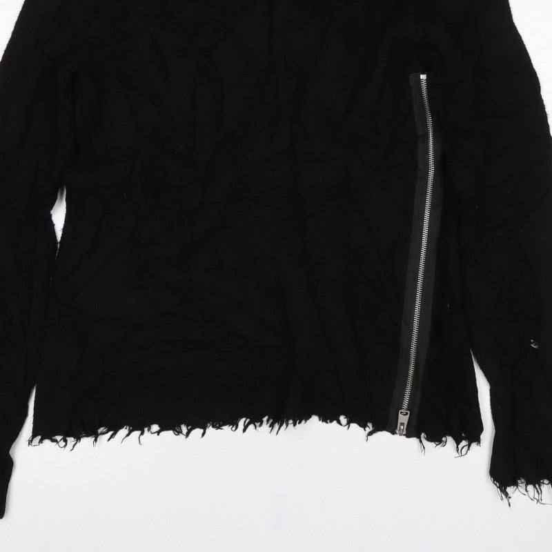 AllSaints Men Black XS Distressed Wool Cashmere Zip Cardigan
