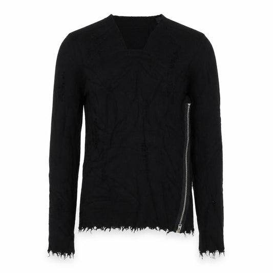 AllSaints Men Black XS Distressed Wool Cashmere Zip Cardigan