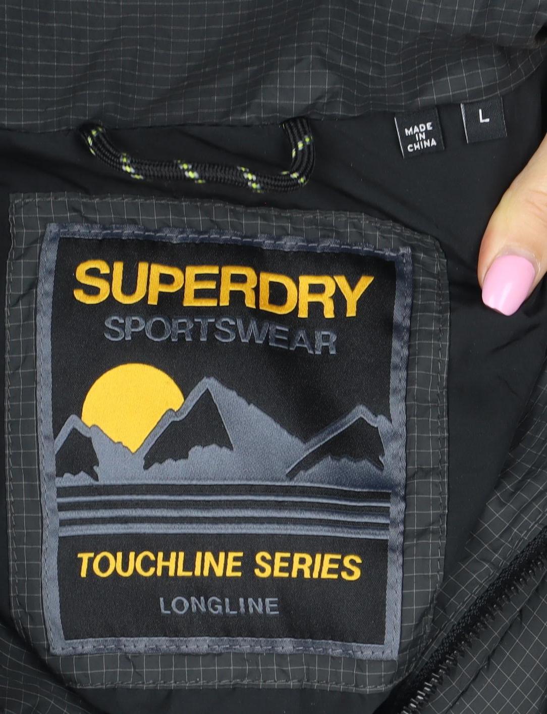Superdry Women Black L Touchline Longline Hooded Puffer Jacket