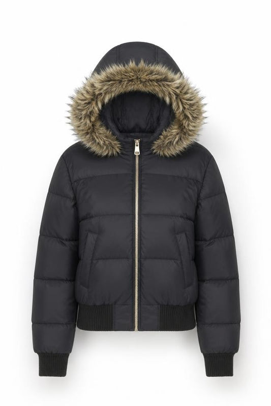 Soulcal & Co Women’s Black UK 12 Faux Fur Hood Puffer Jacket
