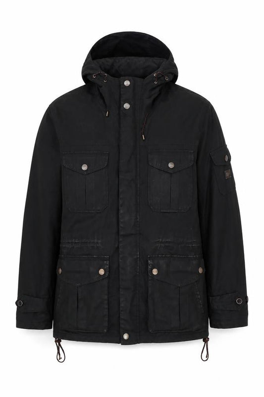 Racing Green Men's Black M Hooded Cotton Parka Utility Jacket