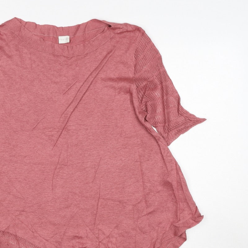 Poetry Women Pink UK 16 Basic Linen Knit Trim Blouse