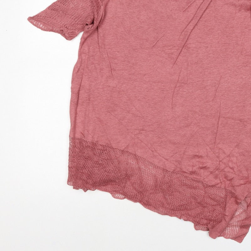 Poetry Women Pink UK 16 Basic Linen Knit Trim Blouse