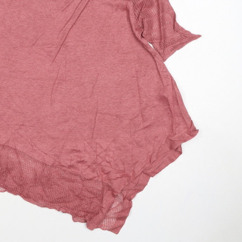 Poetry Women Pink UK 16 Basic Linen Knit Trim Blouse