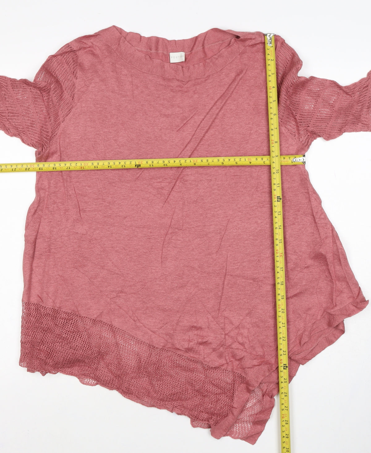 Poetry Women Pink UK 16 Basic Linen Knit Trim Blouse