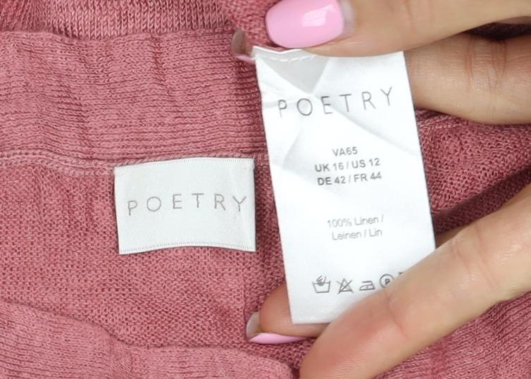 Poetry Women Pink UK 16 Basic Linen Knit Trim Blouse