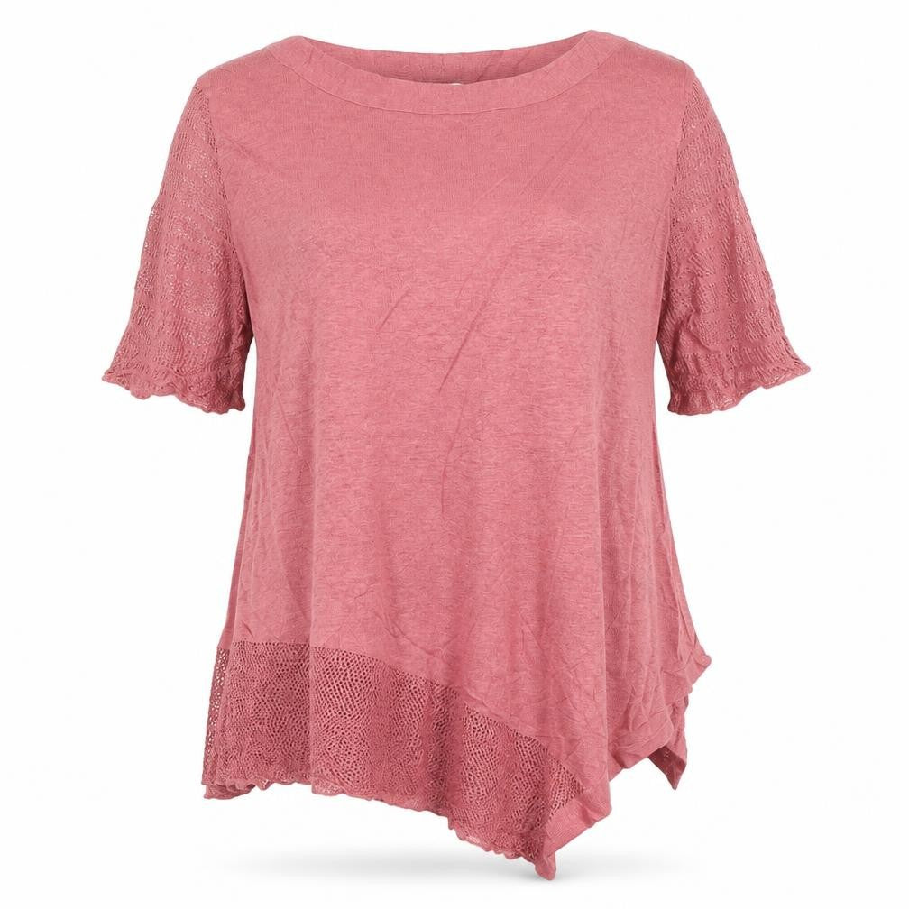 Poetry Women Pink UK 16 Basic Linen Knit Trim Blouse