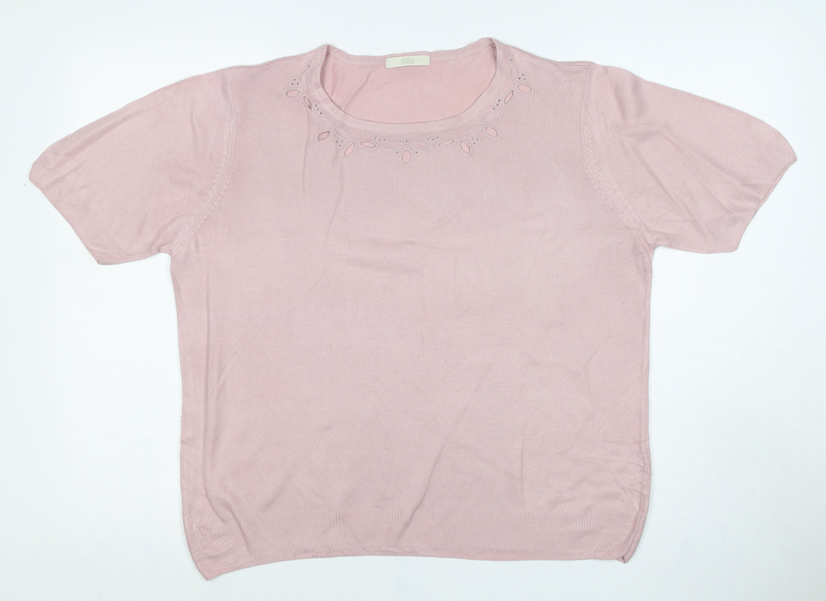 Marks and Spencer Women Pink UK 18 Basic Embroidered Knit Top