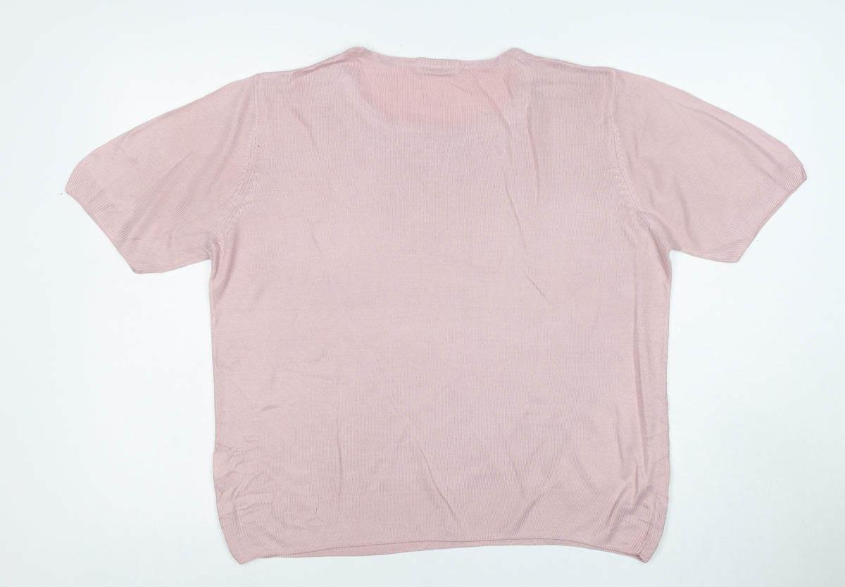 Marks and Spencer Women Pink UK 18 Basic Embroidered Knit Top