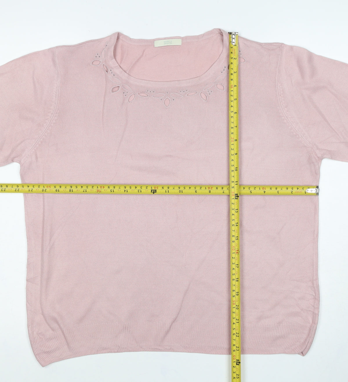 Marks and Spencer Women Pink UK 18 Basic Embroidered Knit Top
